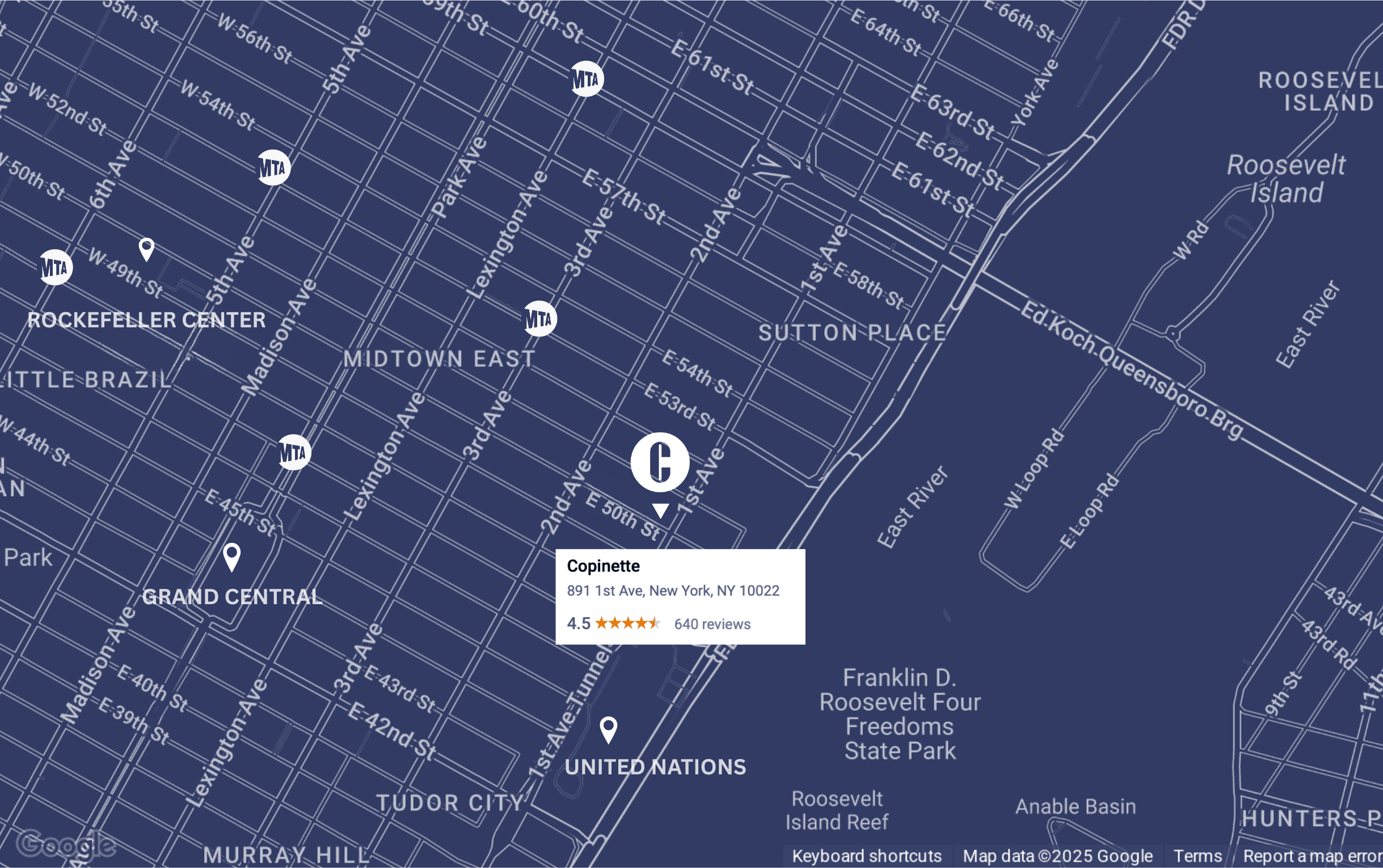 891 1st Ave (at 50th Street) New York, NY 10022, Location on Google Map, This link opens in new tab.