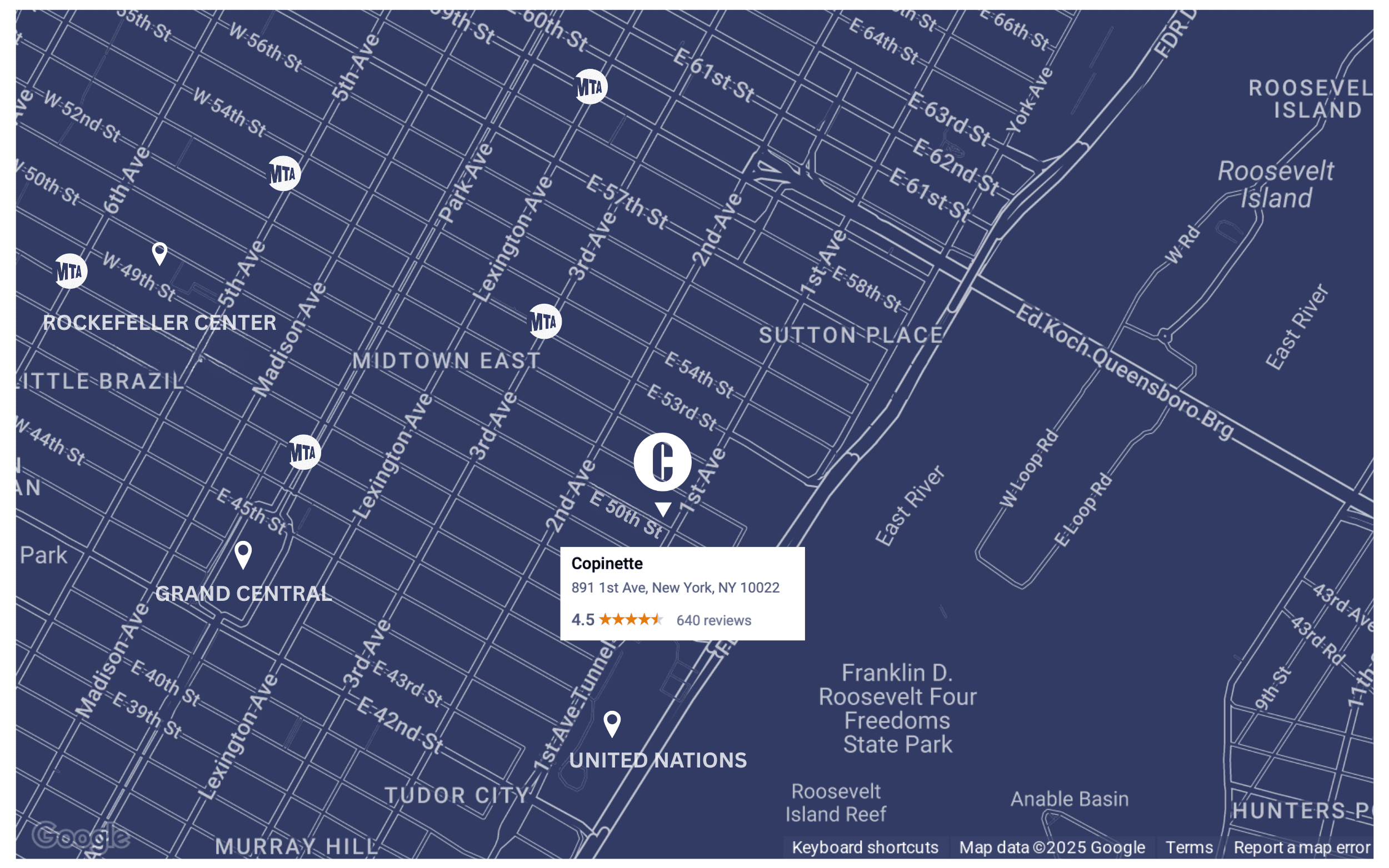 891 1st Ave (at 50th Street) New York, NY 10022, Location on Google Map, This link opens in new tab.