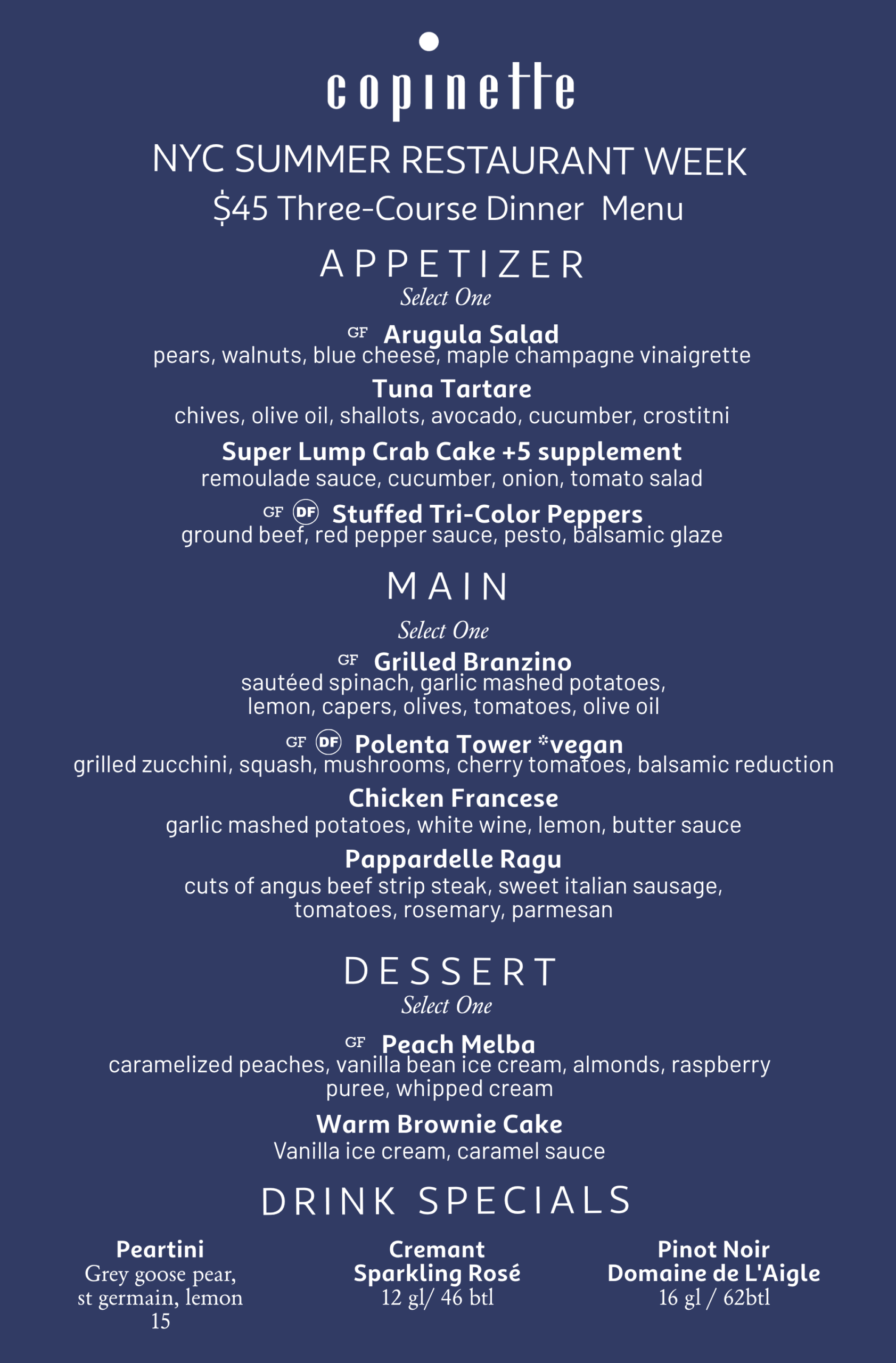 Restaurant Week Dinner Menu. Further details are provided below